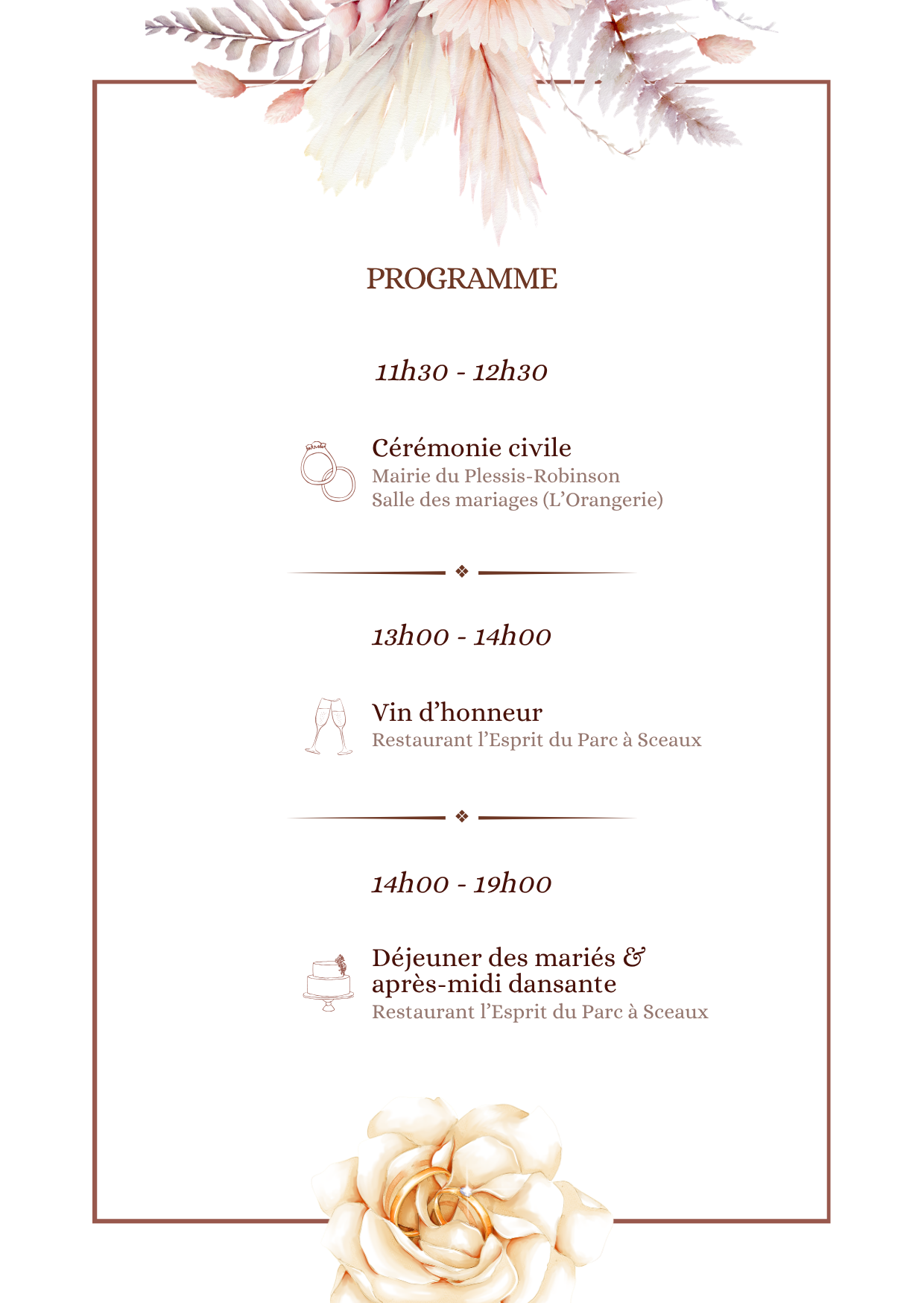 Programme du mariage de Marwa et Nicolas